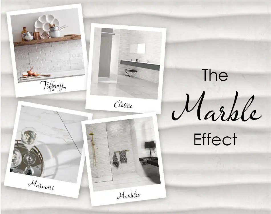 White Marble effect tiles by Gemini collage